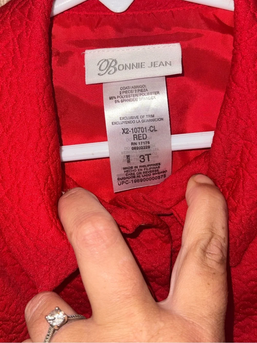 Bonnie Jean Girls Red Pea Coat - 3T